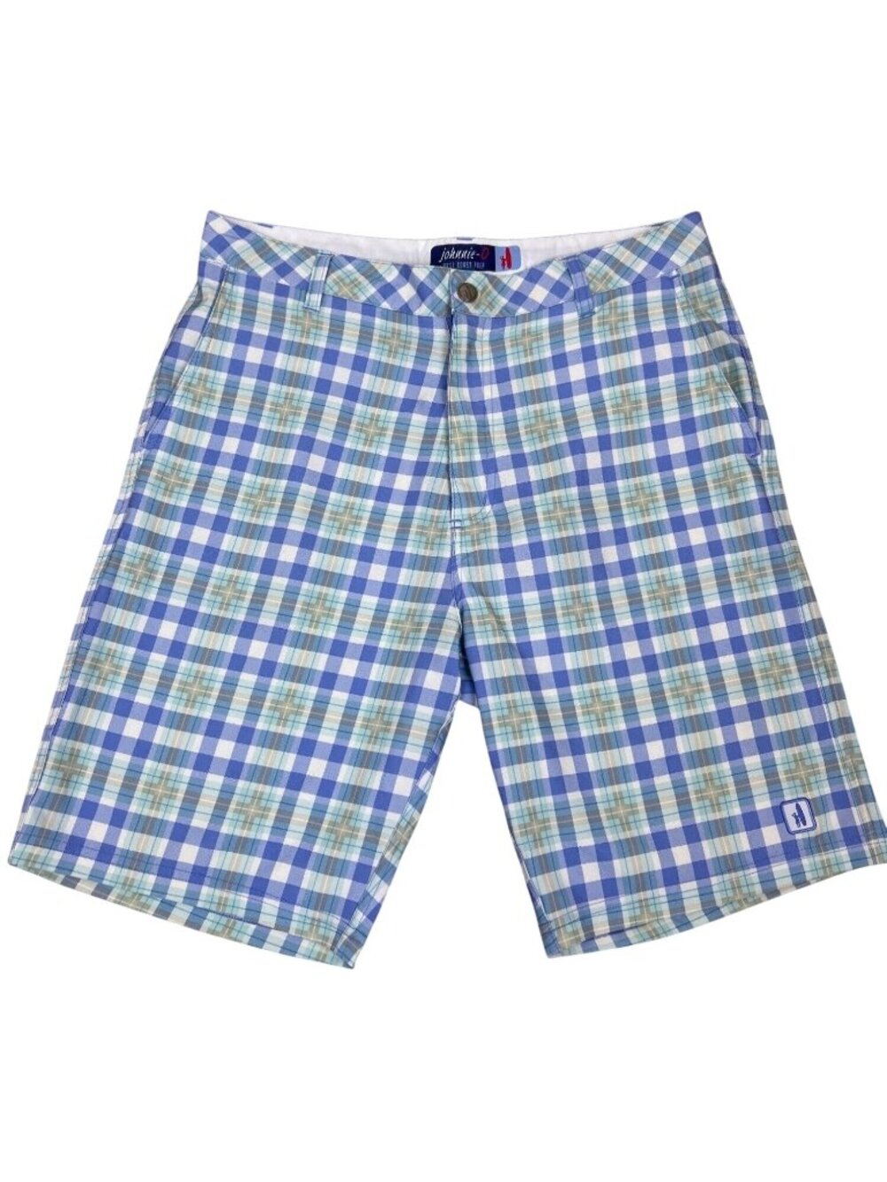 Johnnie-O Golf Shorts Men's 33 Blue Plaid Flat Front West Coast Prep Resortwear